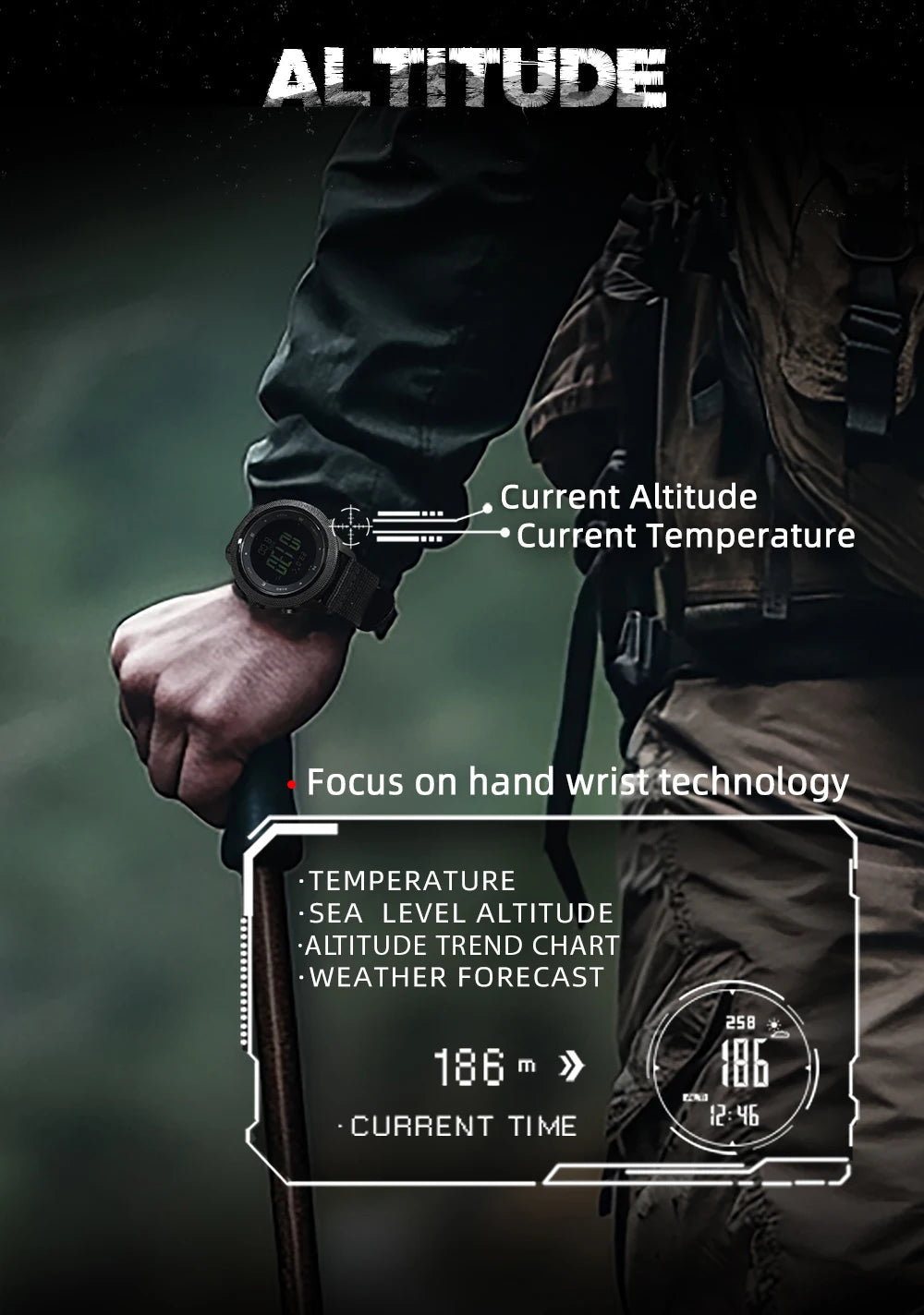 Montre Tactique North Edge Apache-46 – Altimètre, Baromètre, Boussole, Étanchéité 50M – Idéale pour les Aventuriers