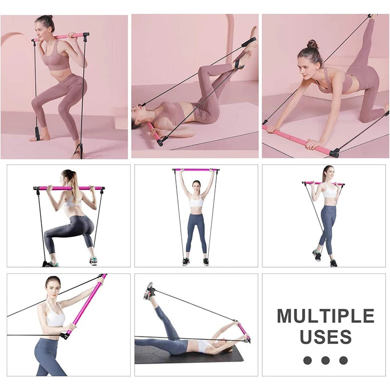Kit Barre de Pilates Multifonctionnelle – Entraînement Complet à Domicile avec Bandes de Résistance