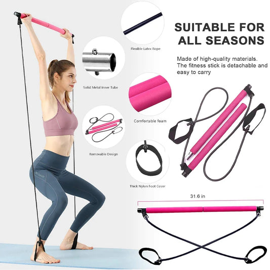 Kit Barre de Pilates Multifonctionnelle – Entraînement Complet à Domicile avec Bandes de Résistance