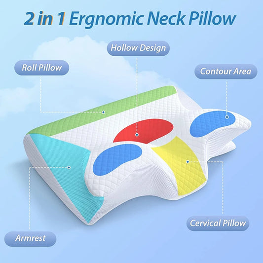 Oreiller Cervical Ergonomique – Soulage les Douleurs au Cou | Mémoire de Forme 2-en-1