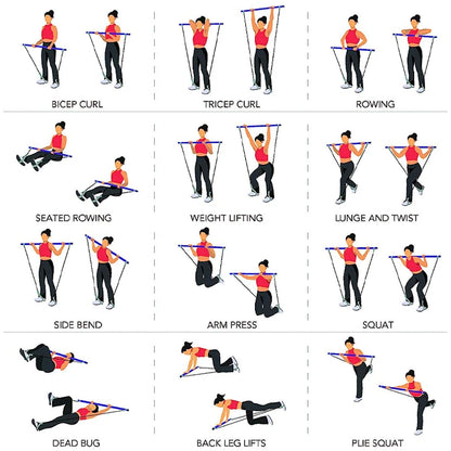 Kit Barre de Pilates Multifonctionnelle – Entraînement Complet à Domicile avec Bandes de Résistance